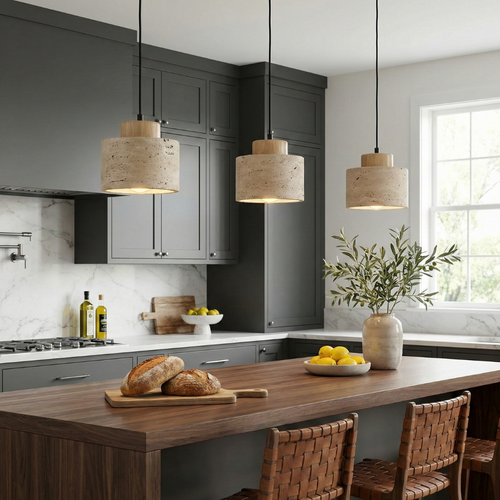 Minimalistyczna Lampa Wisząca Trawertynowa Elegancka Naturalna 0