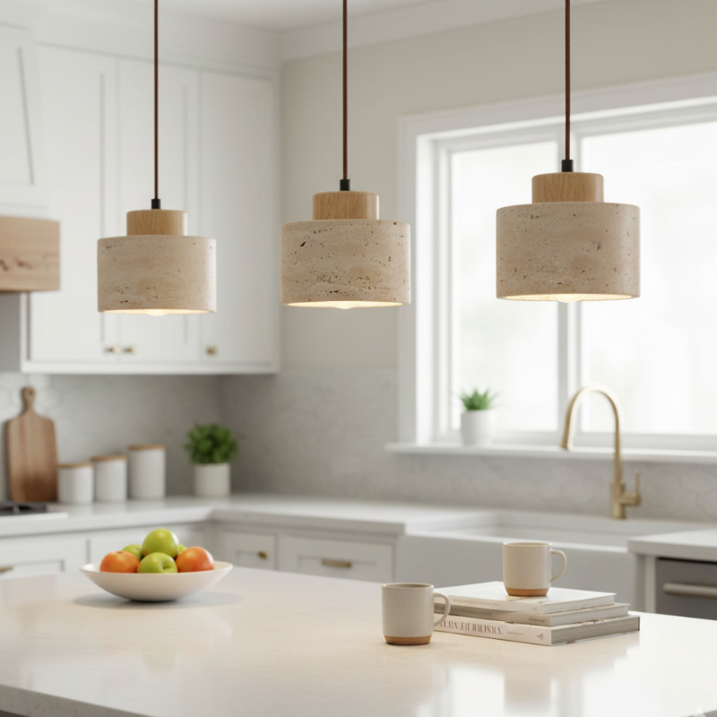 Minimalistyczna Lampa Wisząca Trawertynowa Elegancka Naturalna 2
