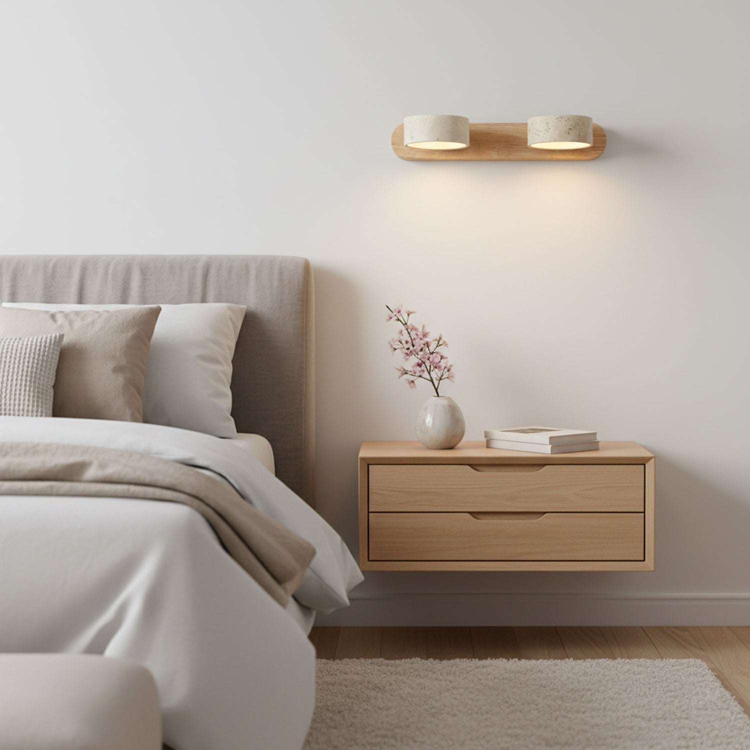 Nowoczesny LED Kinkiet Ścienny Żółty Trawertyn Drewno 2