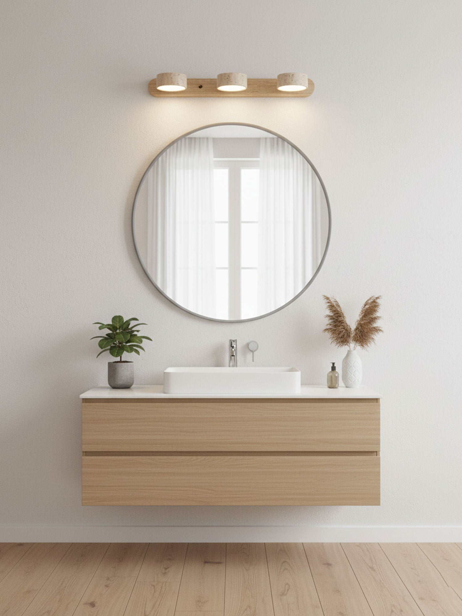 Nowoczesny LED Kinkiet Ścienny Żółty Trawertyn Drewno 7